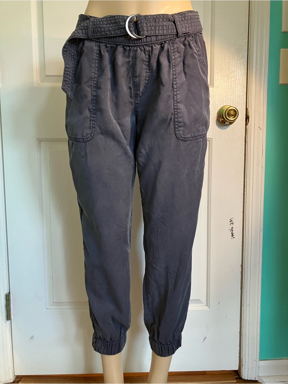 Dark Gray Casual Belted Jogger Pants